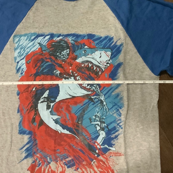 Very rare zombie vs shark baseball ringer style T shirt - Picture 2 of 3